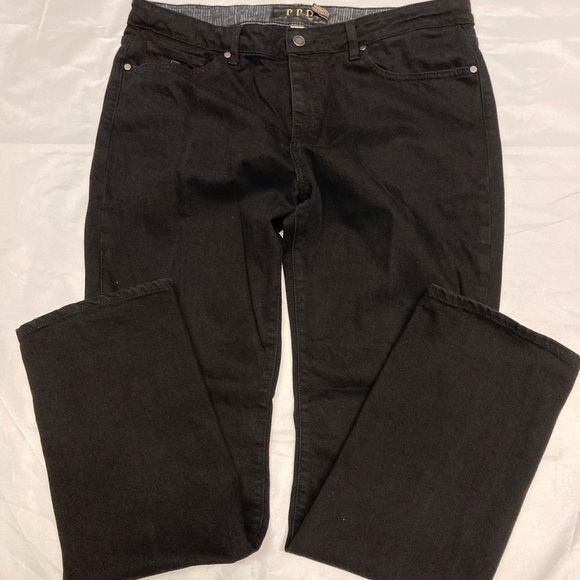 PAIGE PPD NORMANDIE SLIM STRAIGHT LEG BLACK PREMIUM JEANS 38” WAIST LIKE NEW
